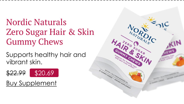 Nordic Naturals Zero Sugar Hair & Skin Gummy Chews, Strawberry Lemonade Flavor
