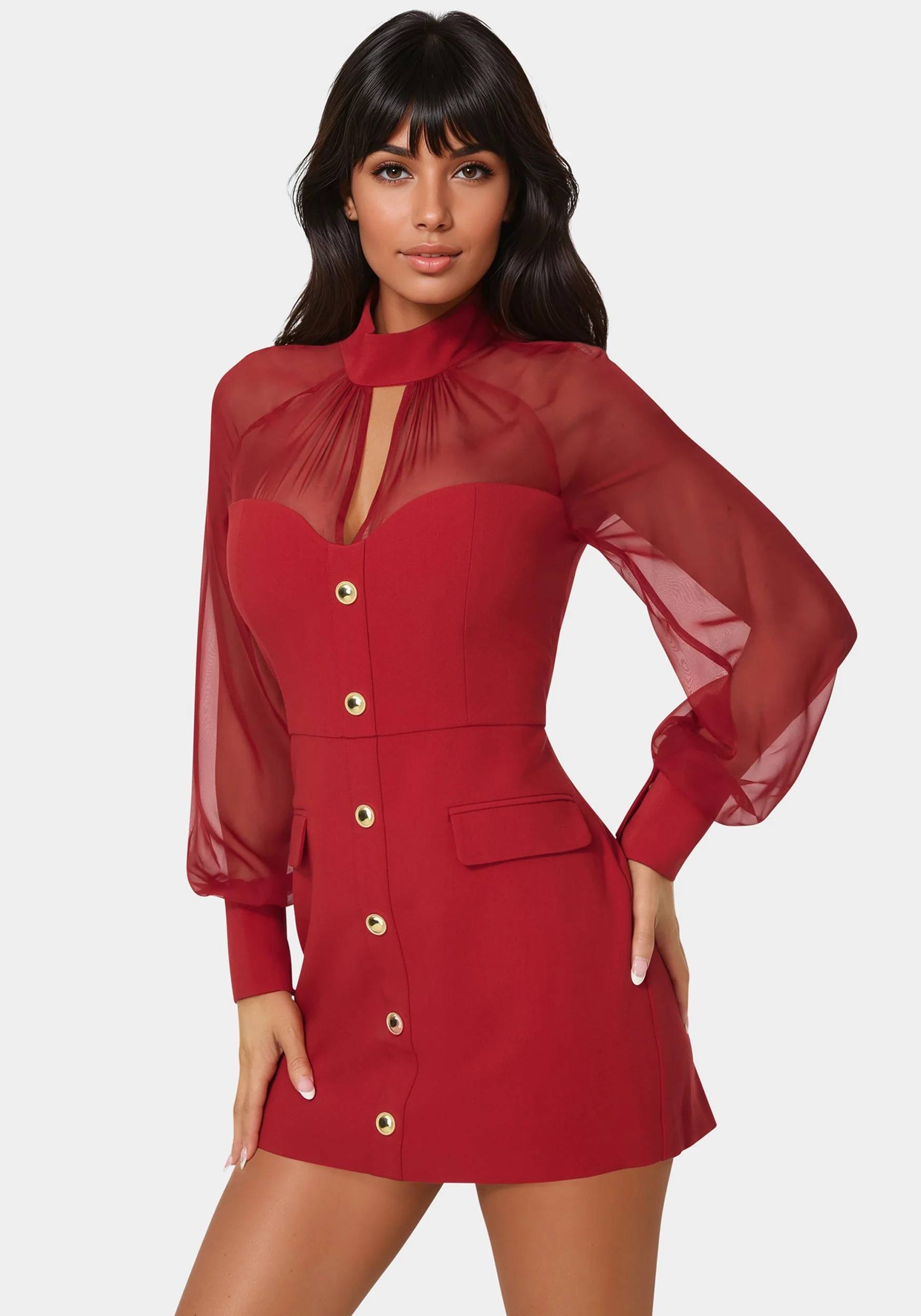 Image of Mixed Media Long Sleeve Romper