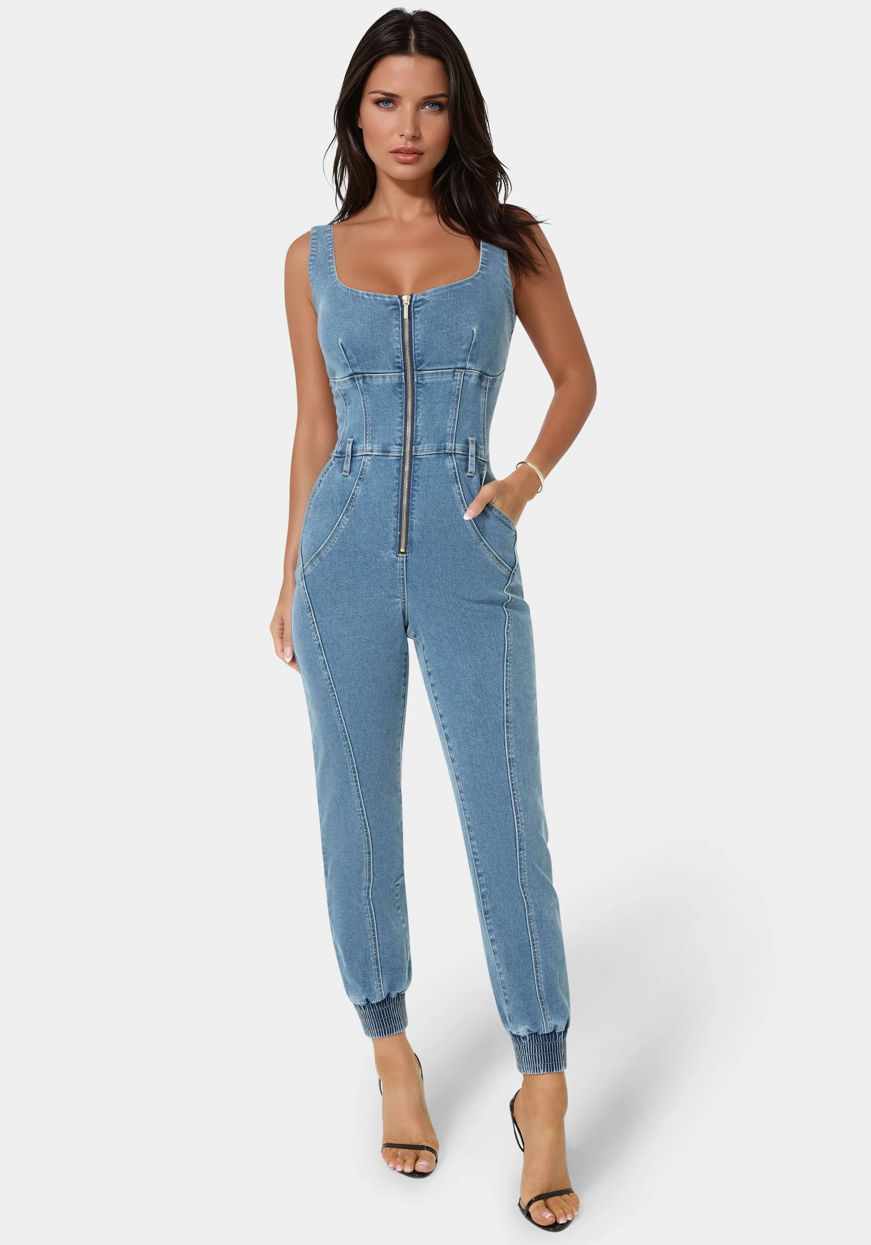 Image of Corset Jogger Denim Jumpsuit