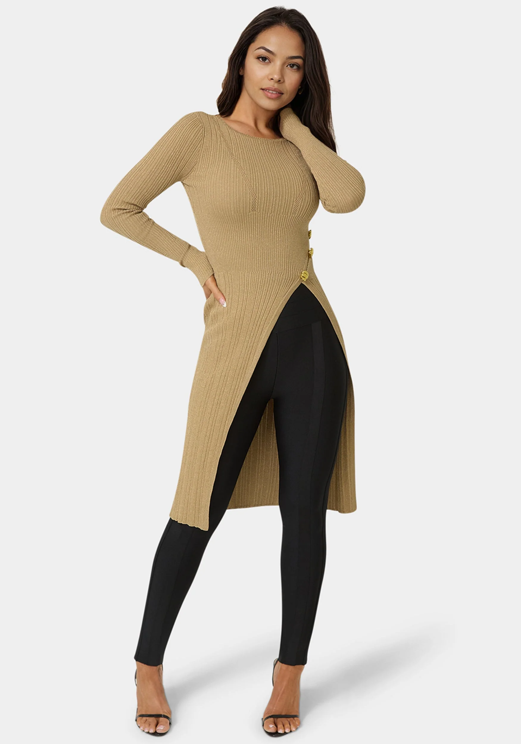 Image of Long Body Side Slit Lurex Sweater Top