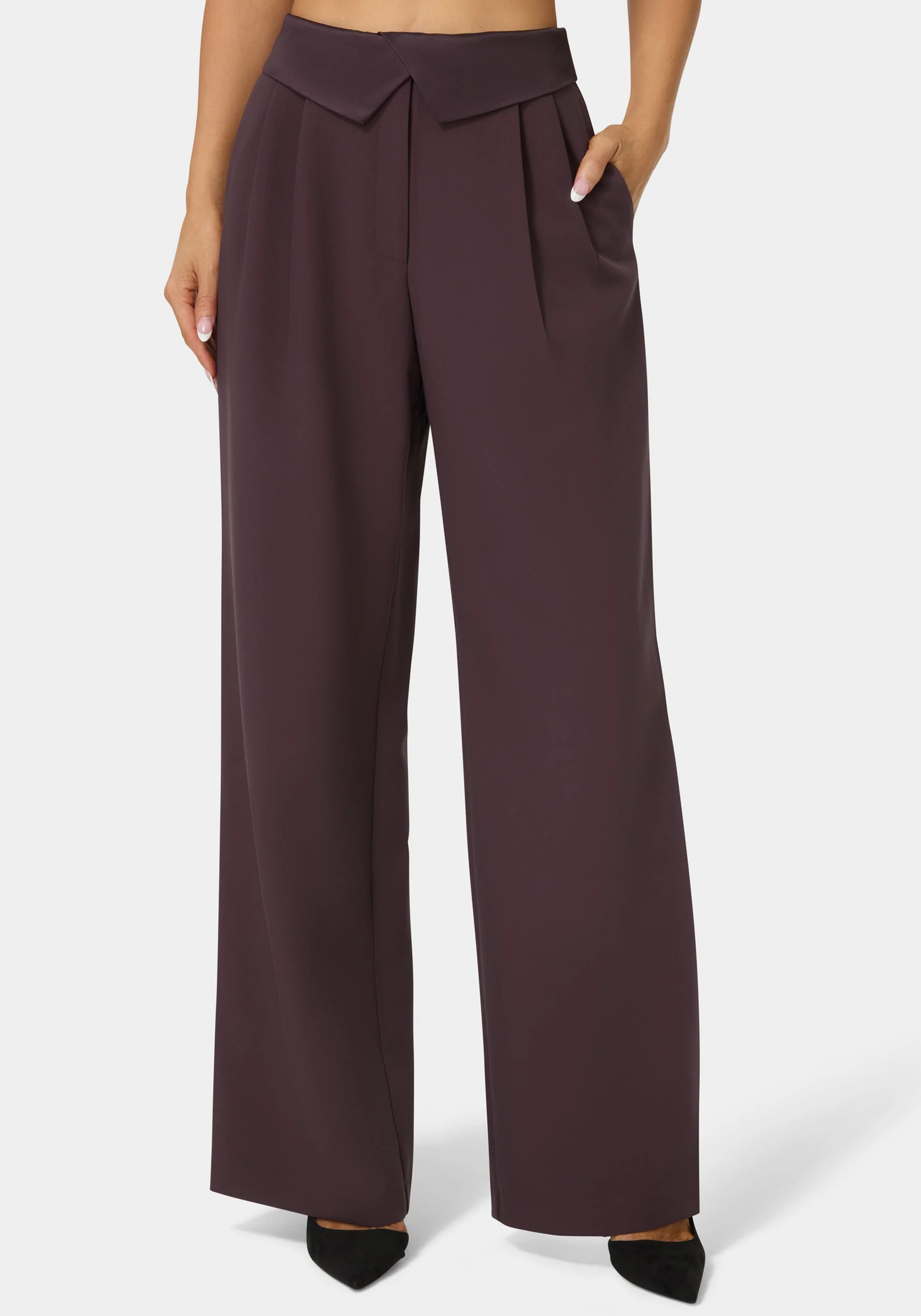 Image of Tailored Foldover Waistband Wide Leg Pant
