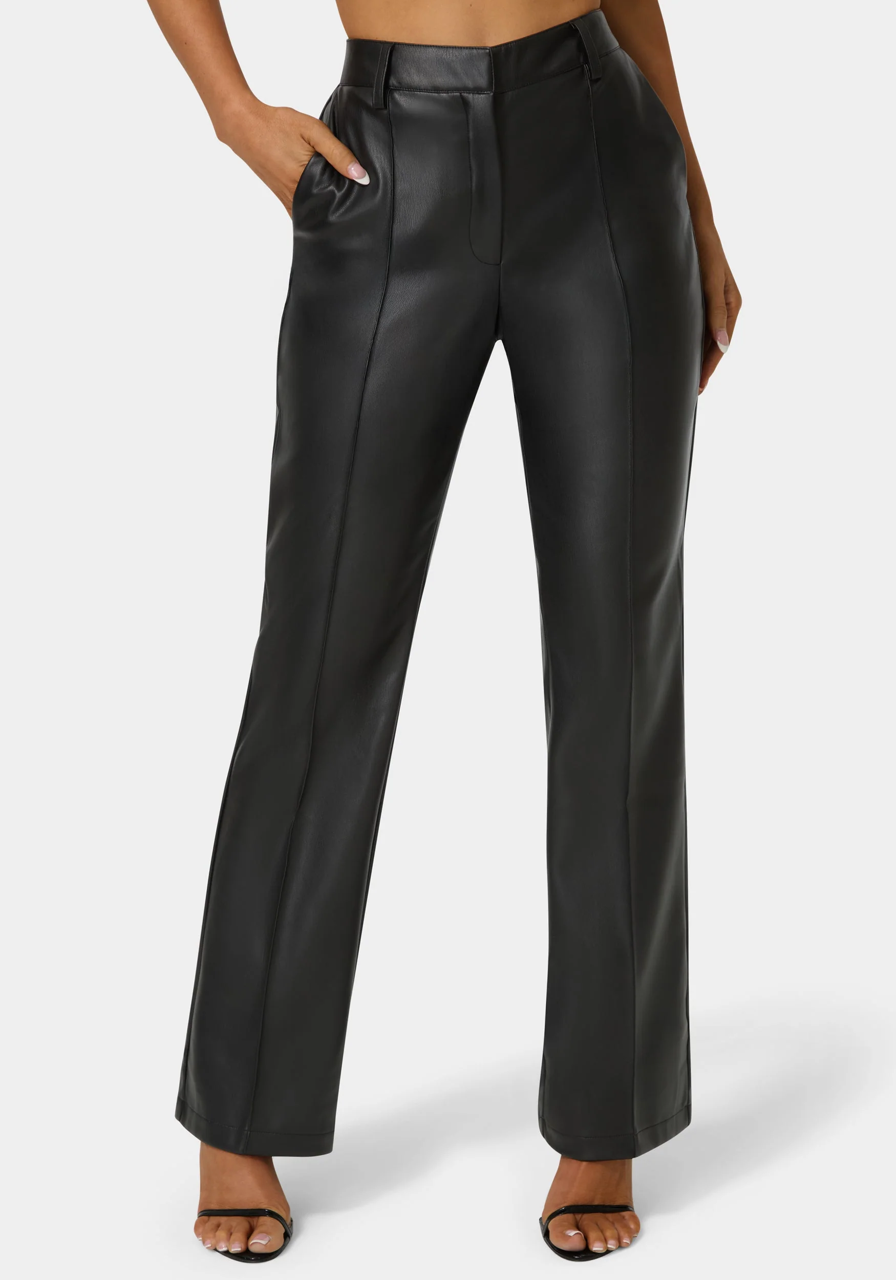 Image of High Waist Vegan Leather Fit & Flare Pant