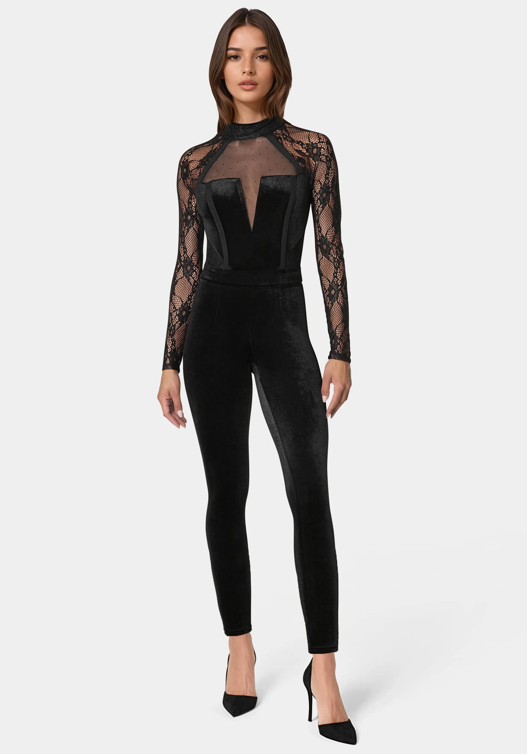 Image of Lace Combo Velour Catsuit