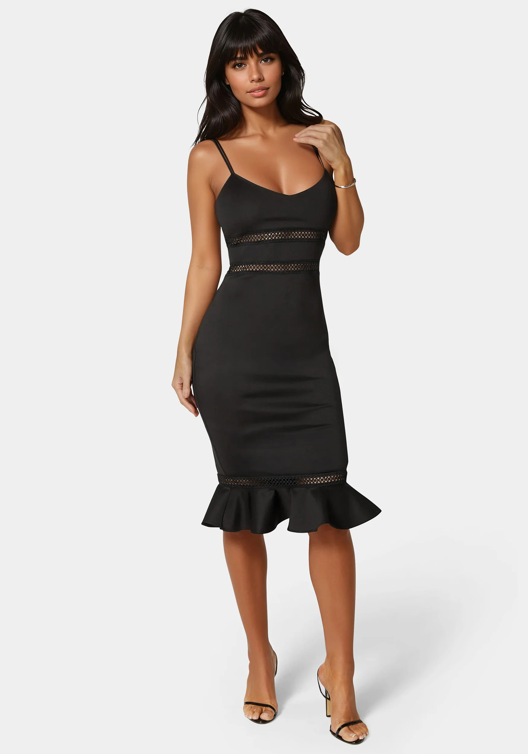 Image of Lace Trim Flounce Dress