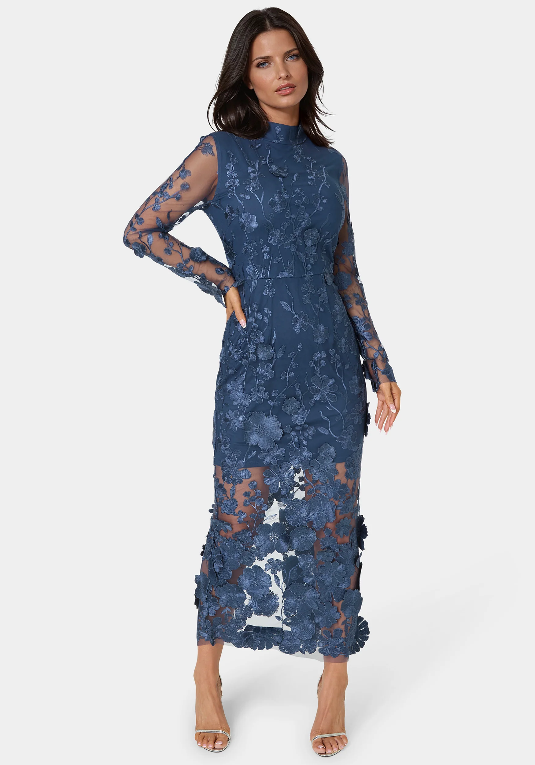 Image of 3D Floral Mockneck Midi Dress