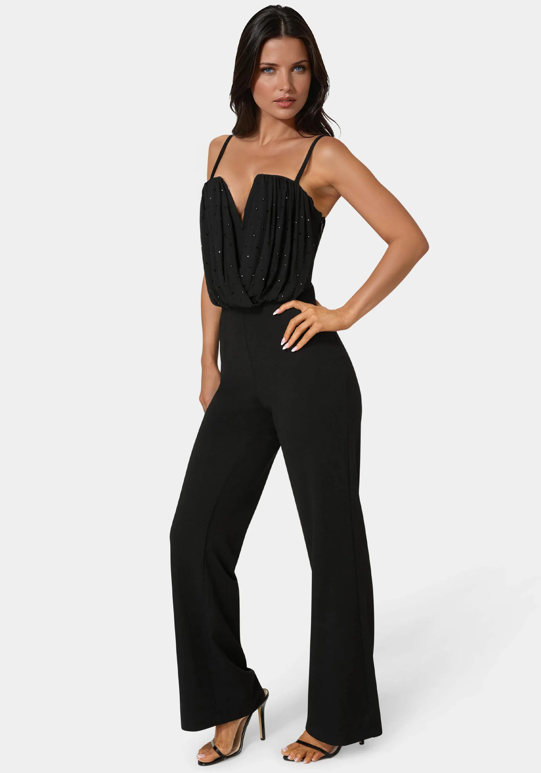 Image of Embellished Flared Leg Jumpsuit