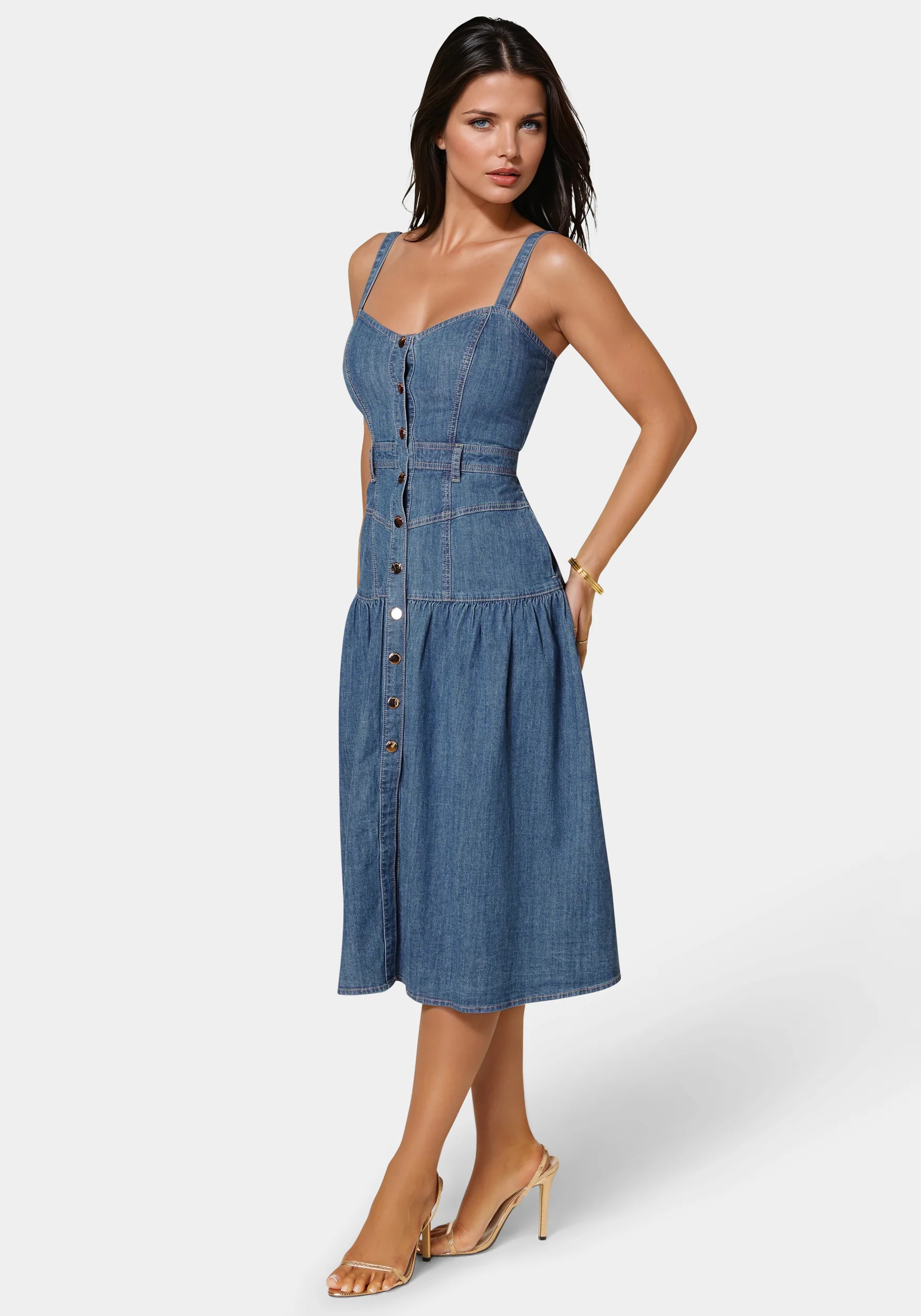 Image of Front Snap Maxi Denim Dress