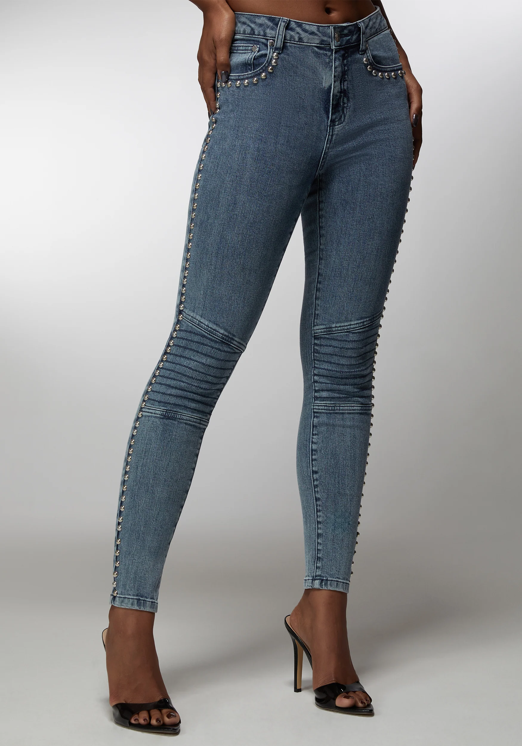 Image of Natural Waist Studded Skinny Jean