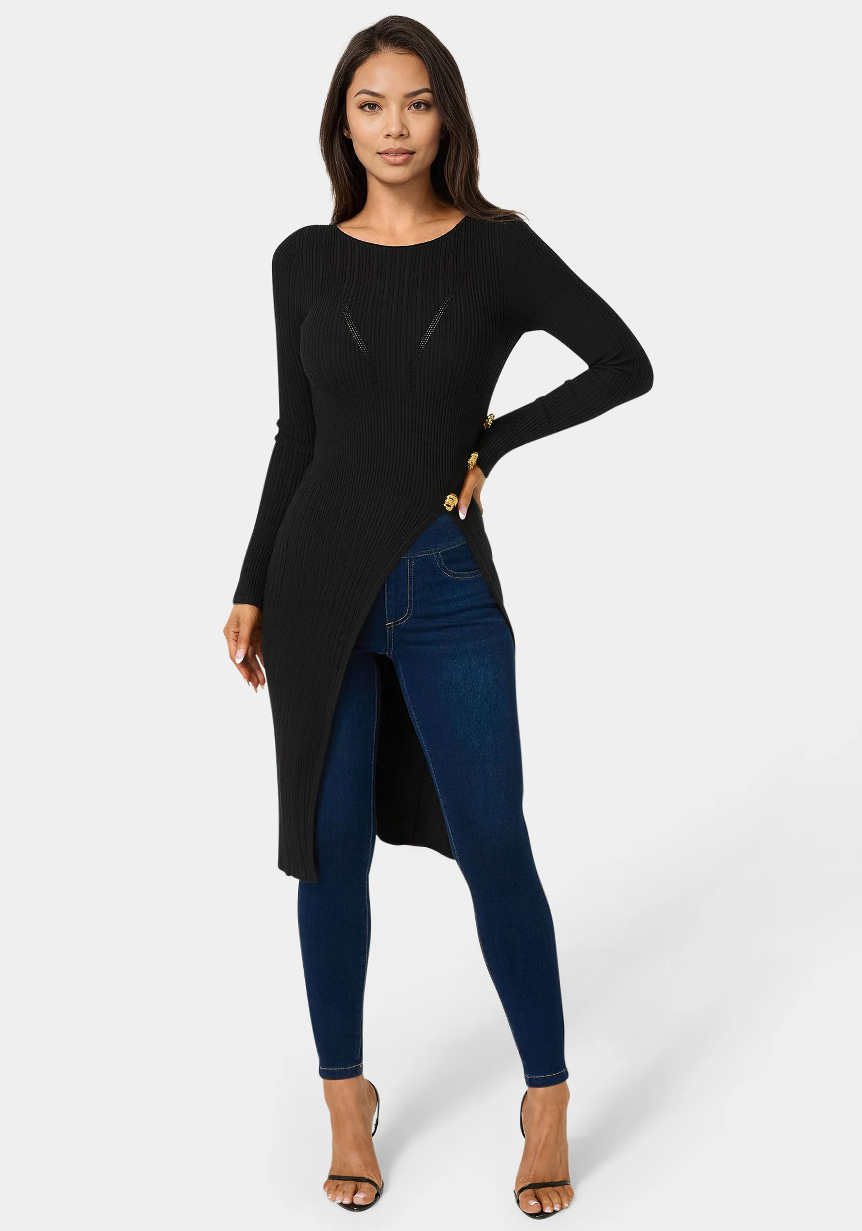 Image of Long Body Side Slit Sweater