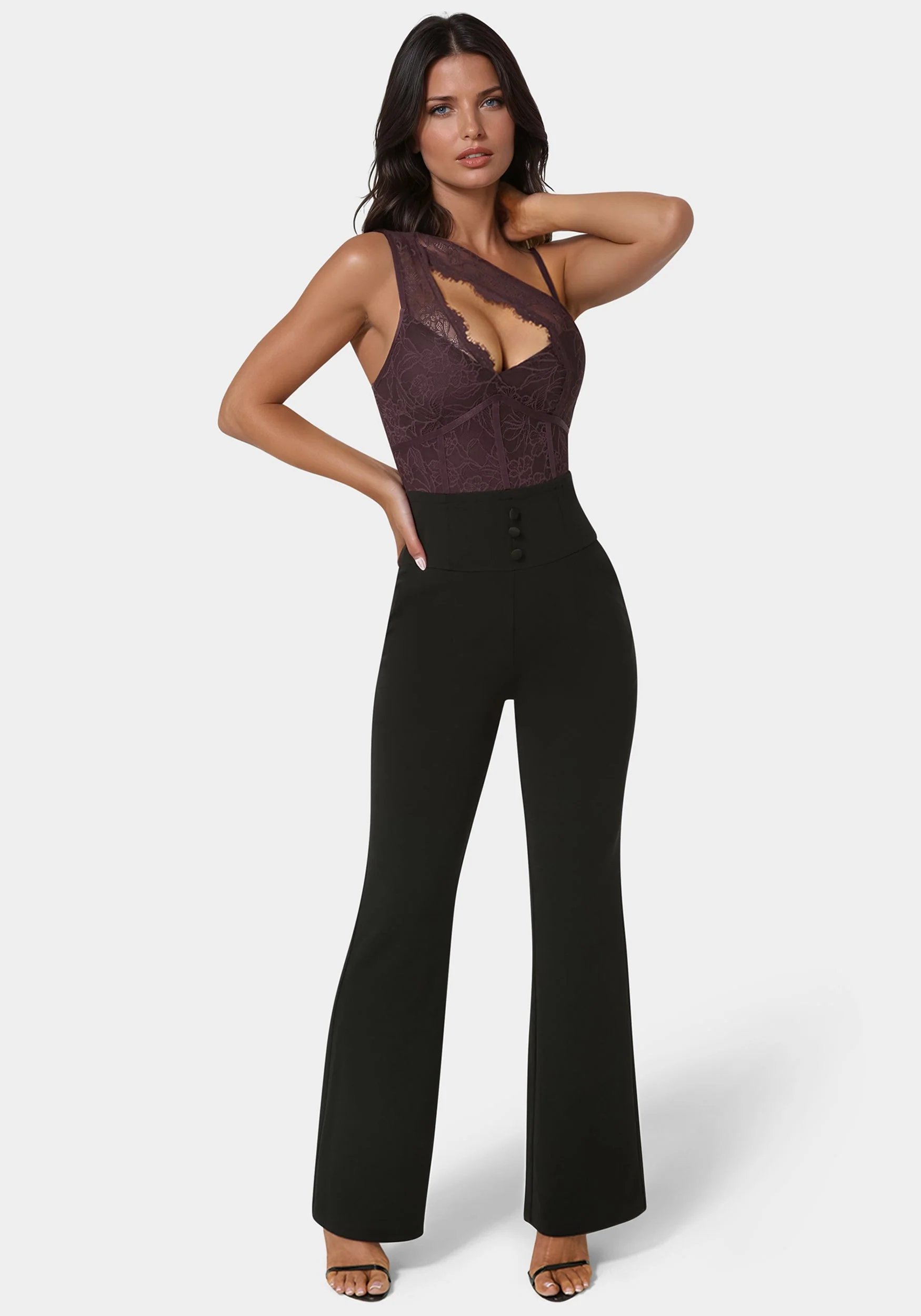 Image of Asymmetric Fooler Lace Jumpsuit