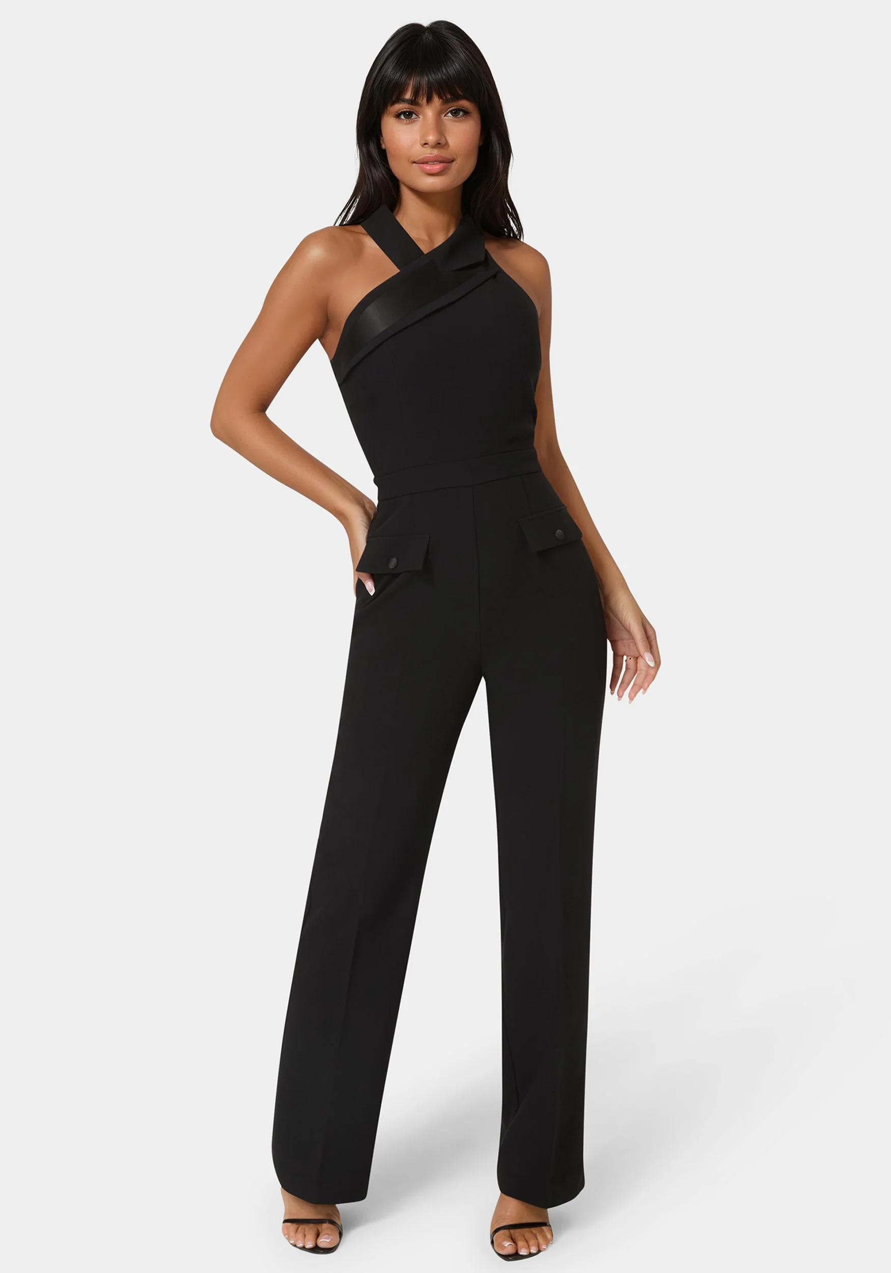 Image of Tuxedo Straight Flared Leg Jumpsuit