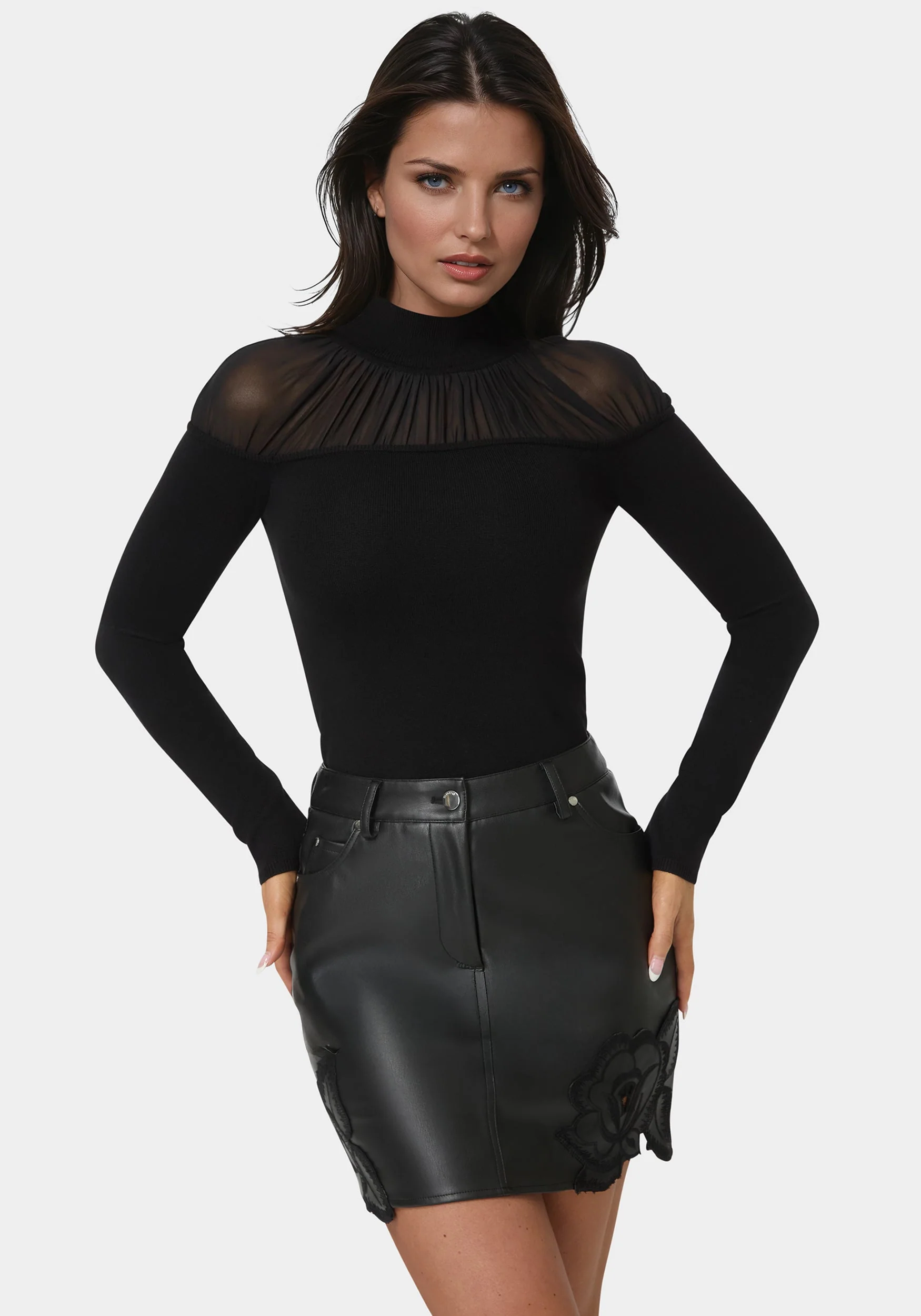 Image of Mesh Insert Long Sleeve Sweater