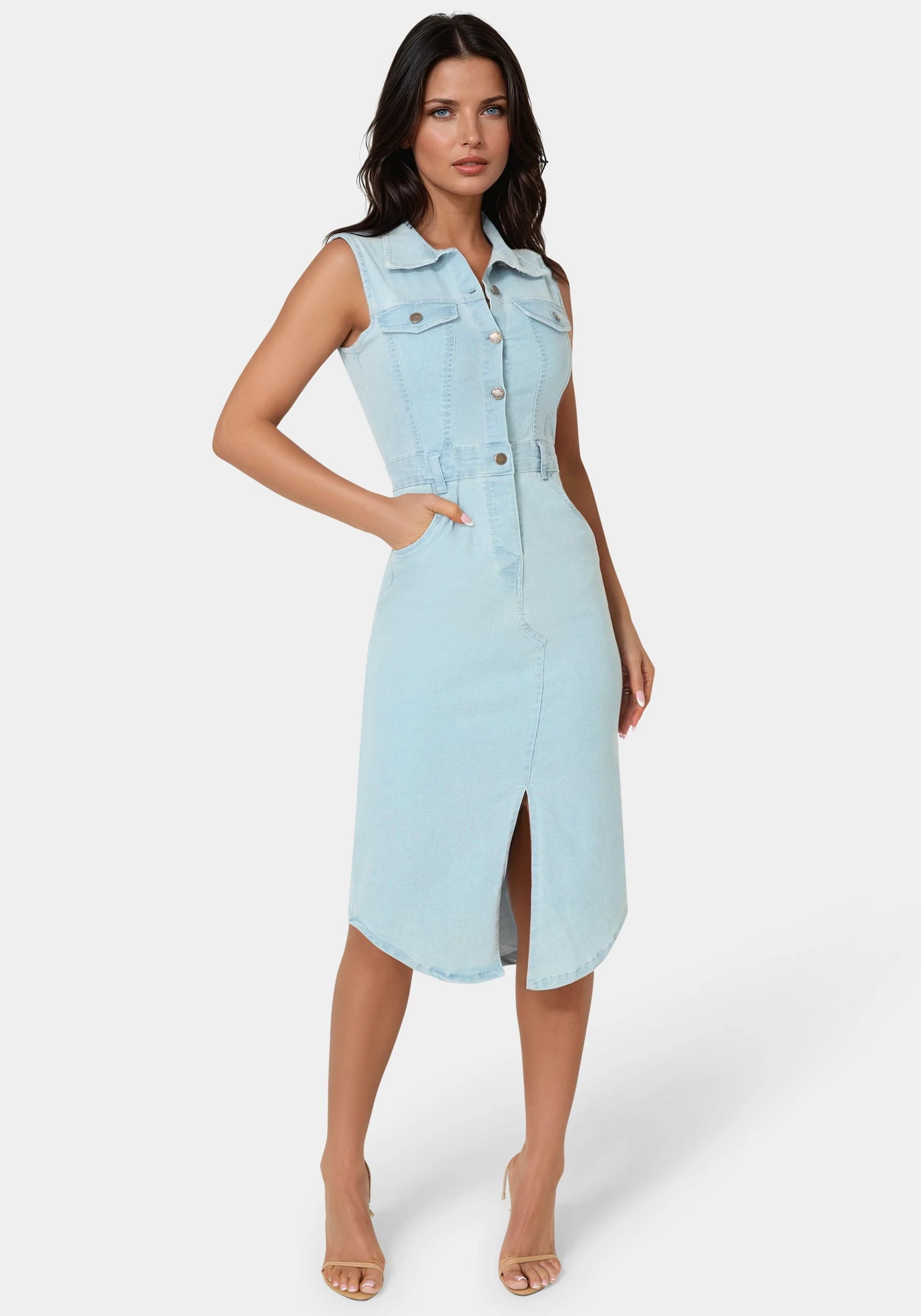 Image of The Sleeveless Midi Shirt Dress