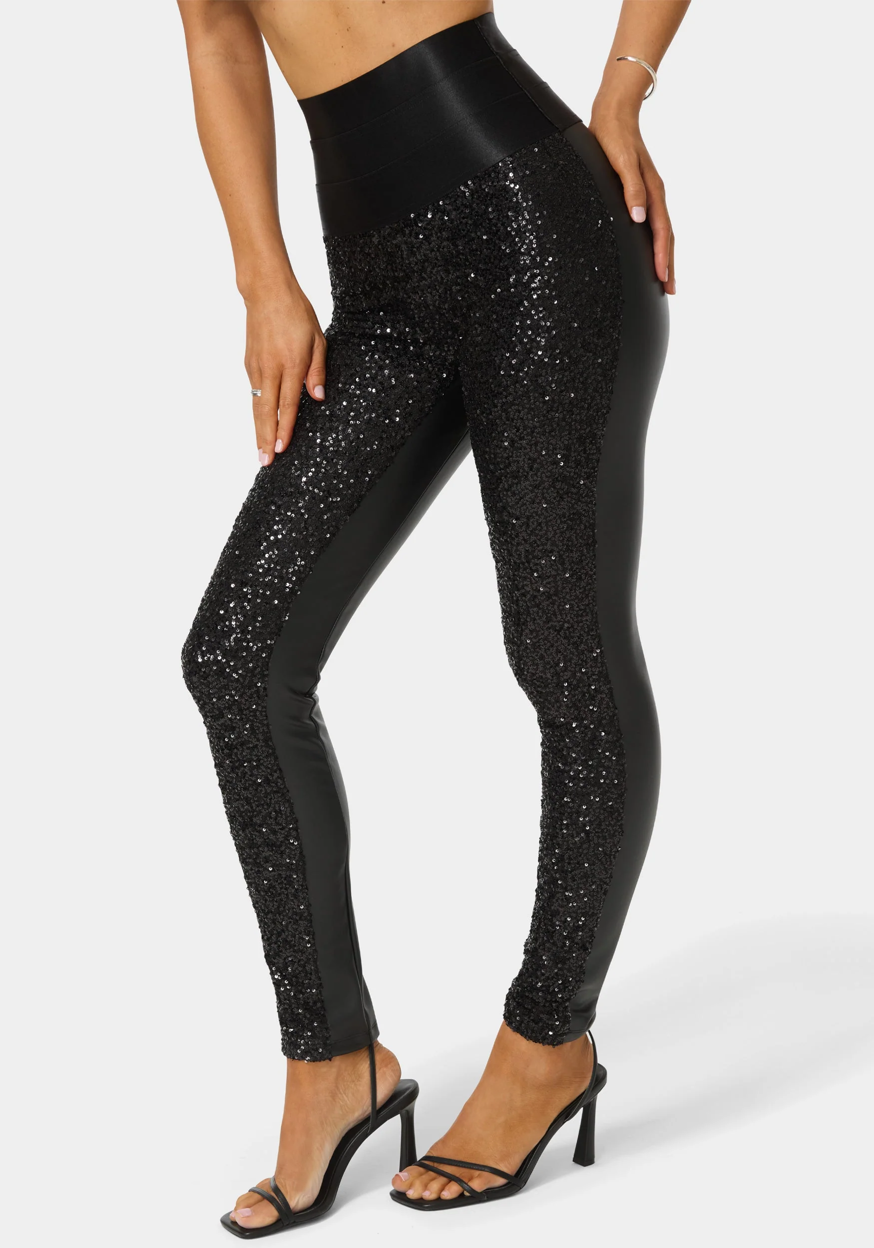 Image of High Waist Elastic Waistband Sequin Legging