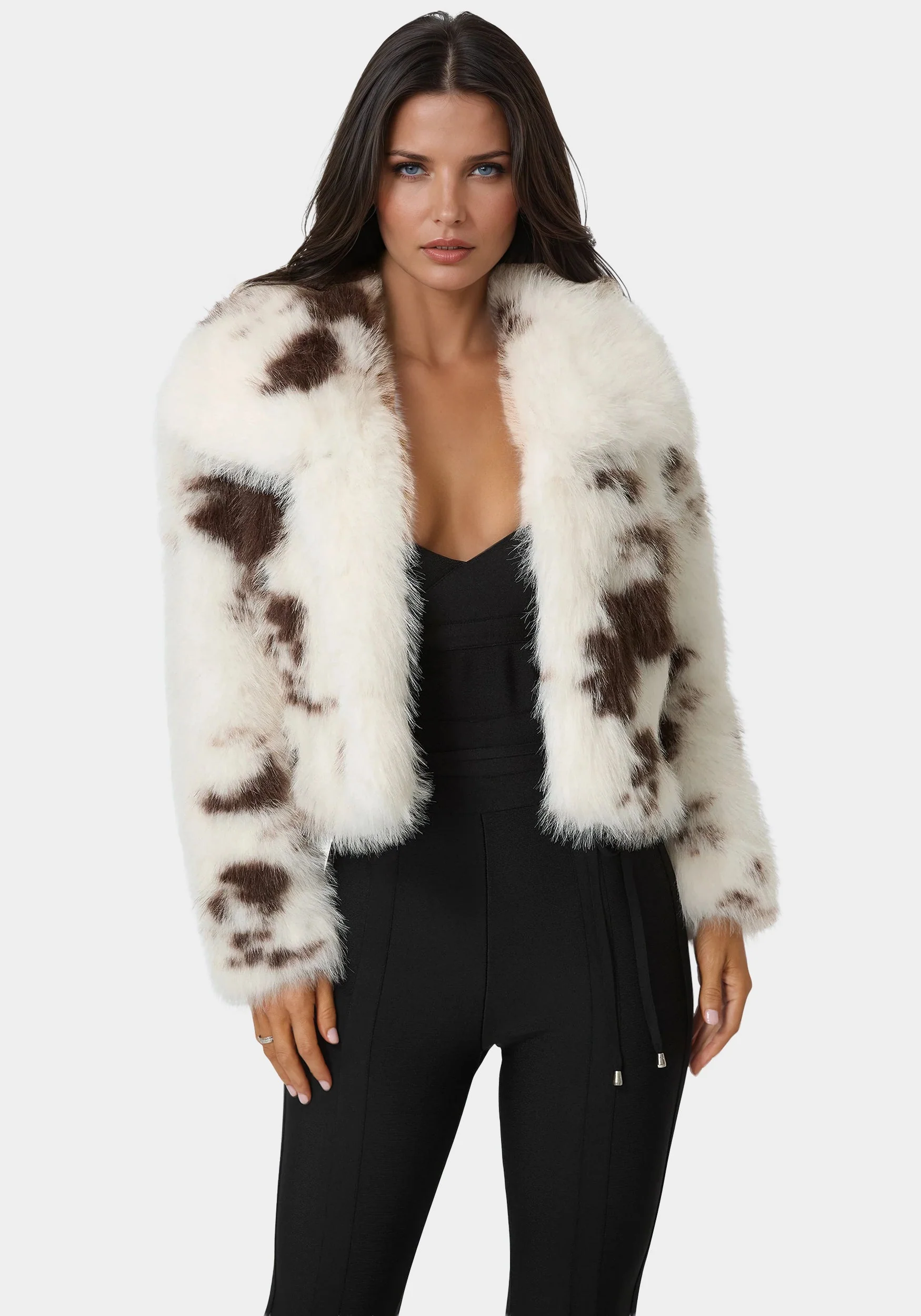 Image of Faux Fur Animal Print Short Jacket
