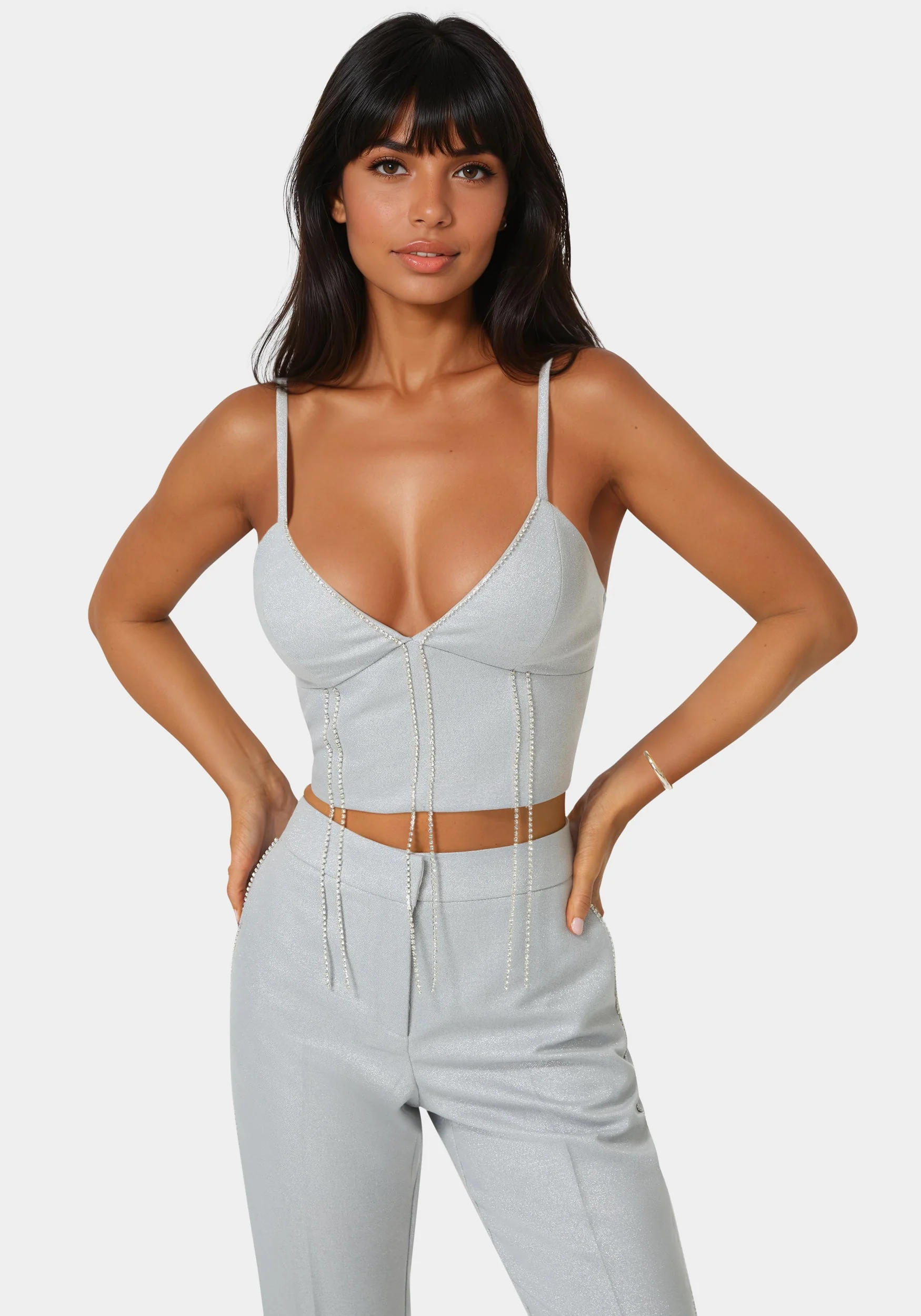 Image of Glittery Rhinestone Chain Fitted Top