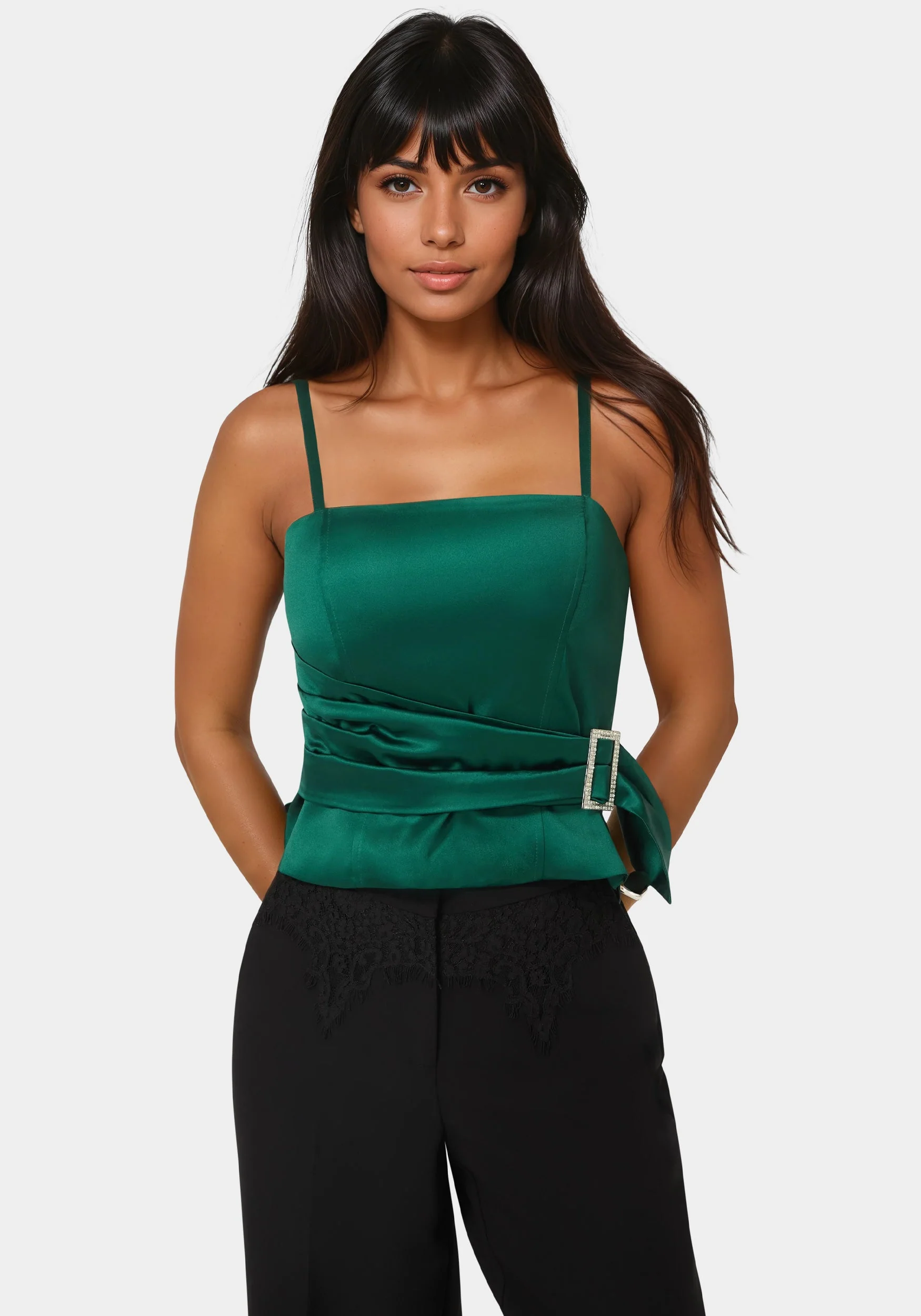 Image of Satin Rhinestone Buckle Corset Top