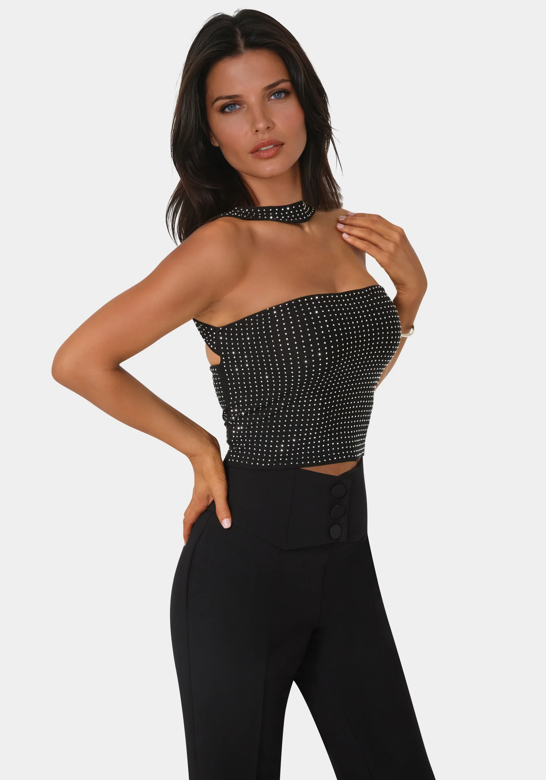 Image of Rhinestone Mesh Halter Top
