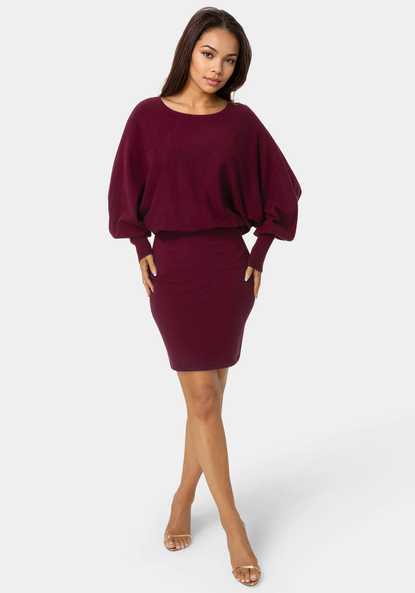 Image of Scoop Neck Blouson Sweater Midi Dress