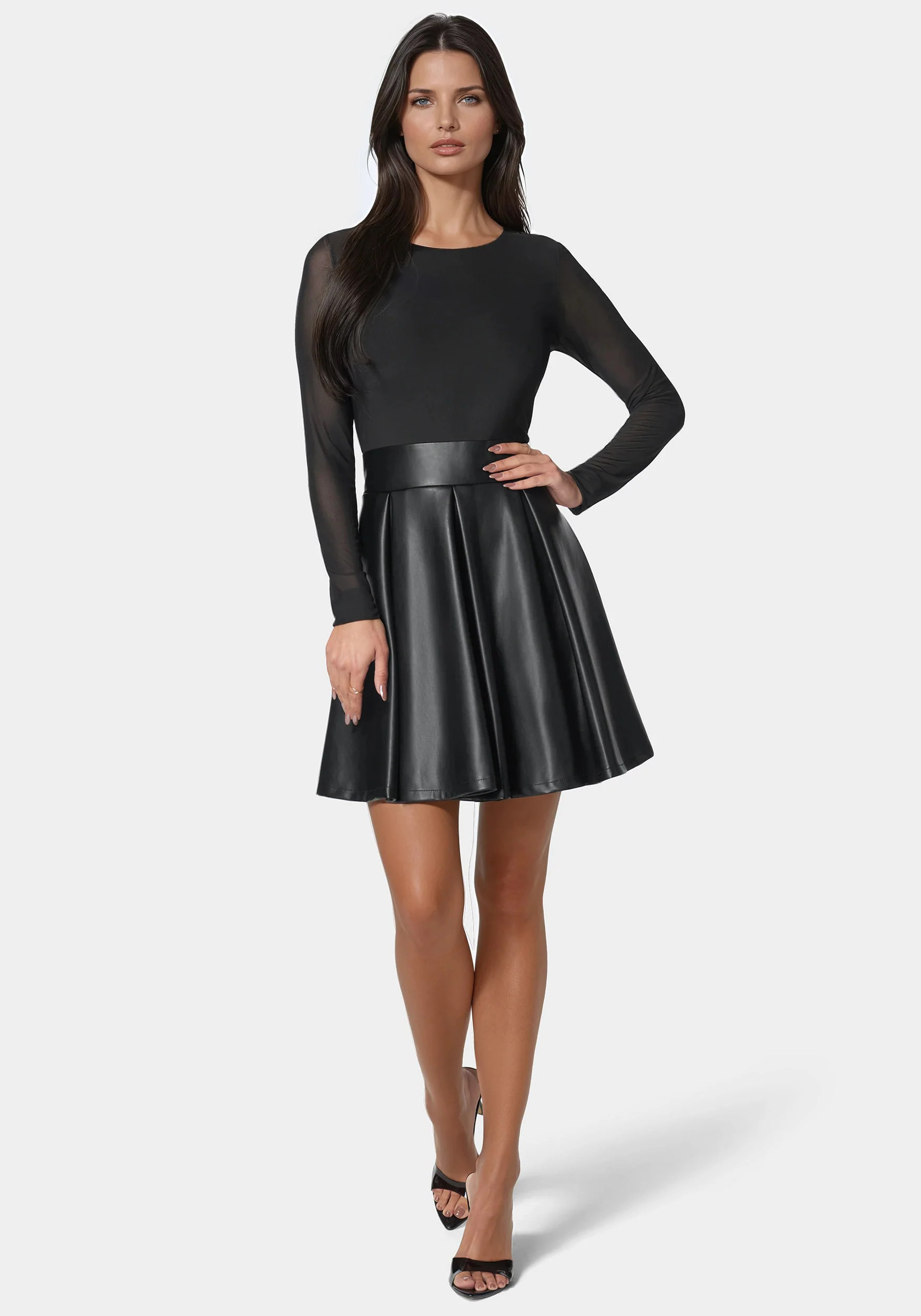 Image of Faux Leather Flare Dress