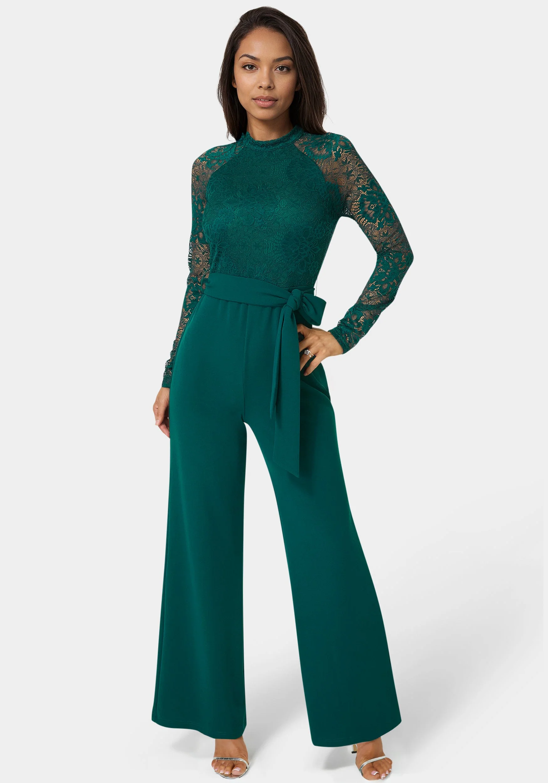 Image of Lace Bodice Straight Leg Jumpsuit