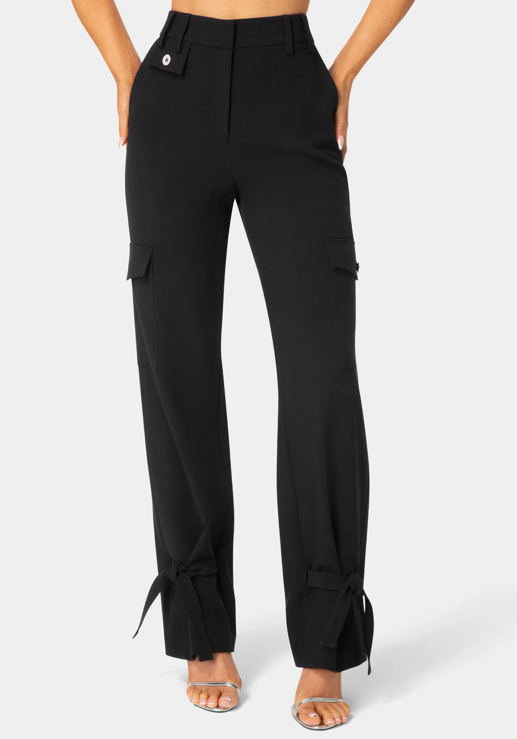 Image of High Waist Tie Detail Cargo Jogger