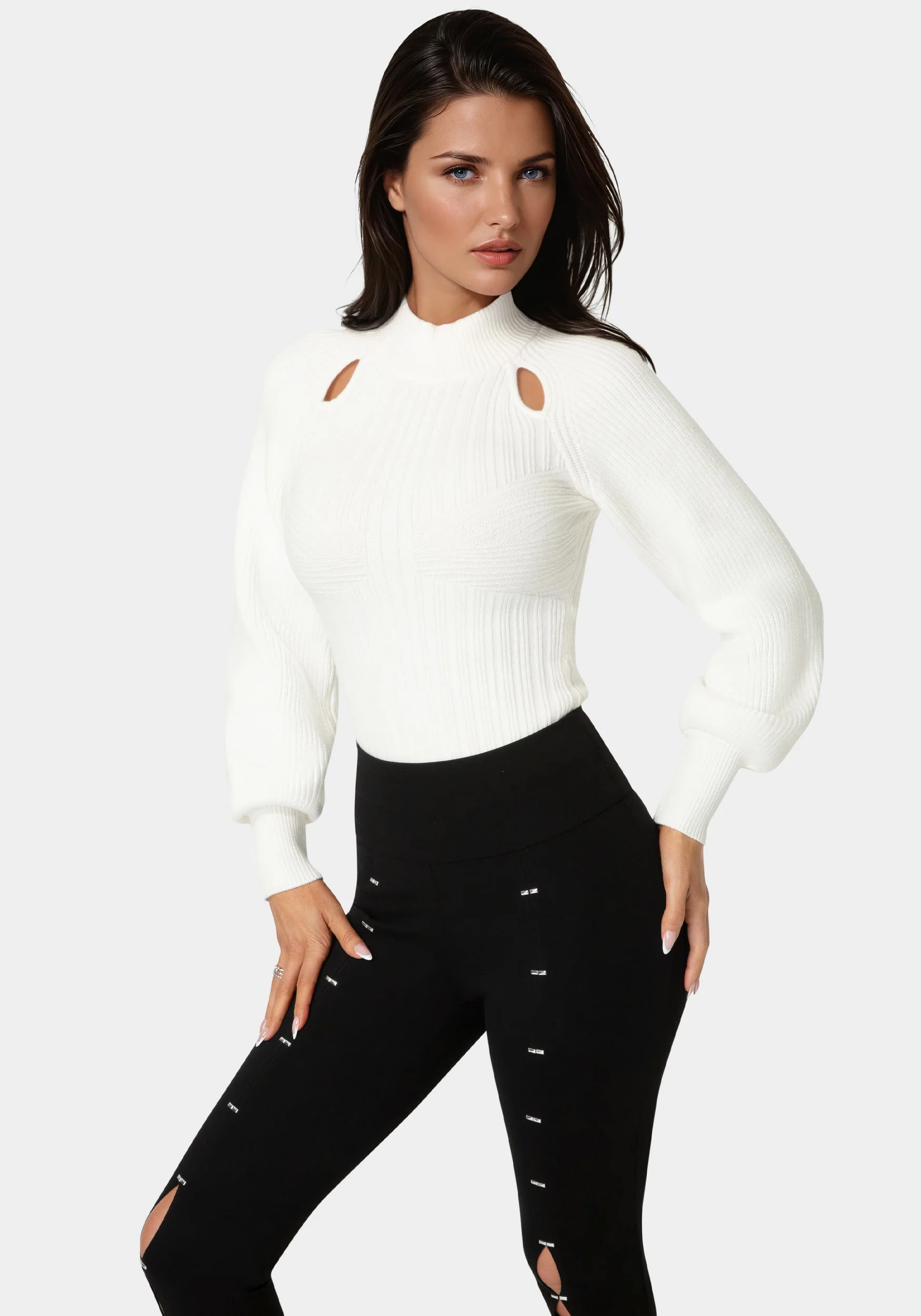 Image of Long Sleeve Ribbed-Knit Top