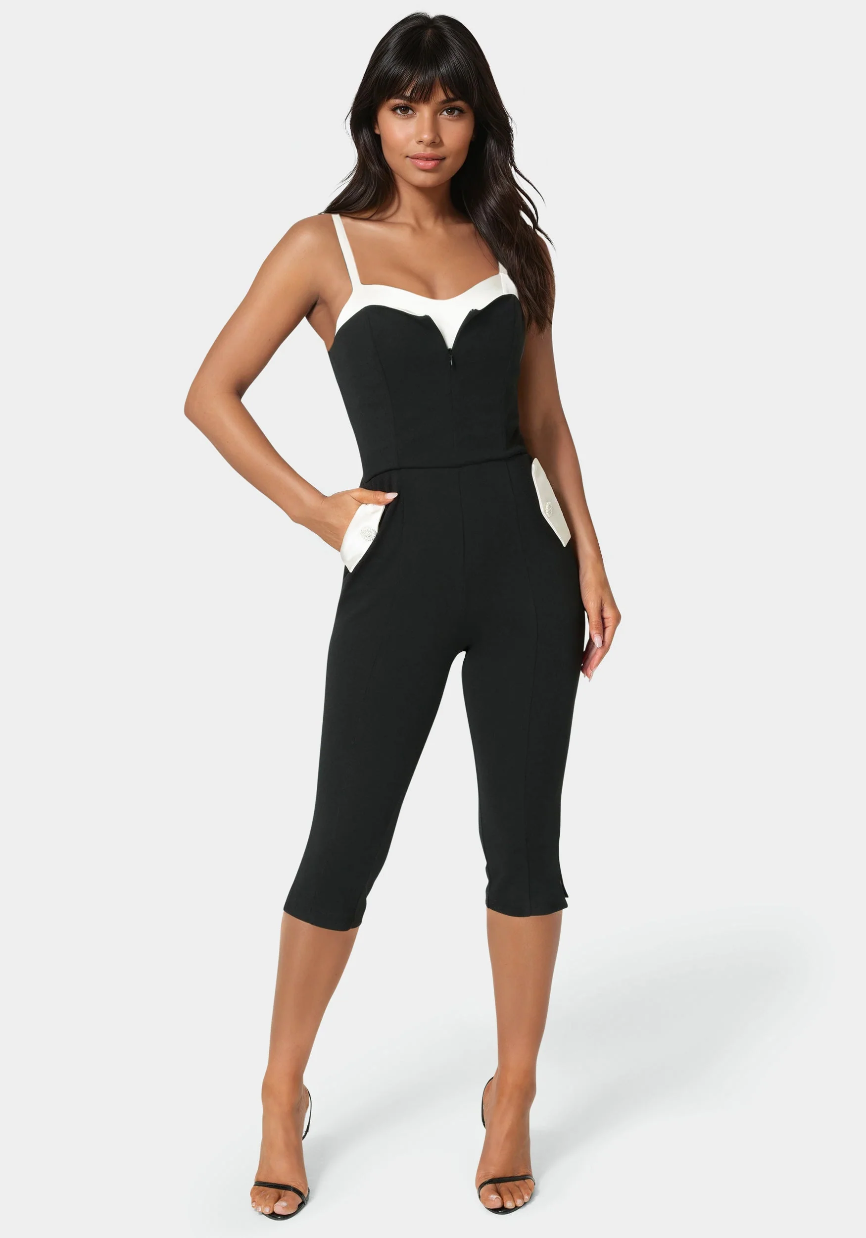 Image of Satin Peek A Boo Capri Leg Jumpsuit