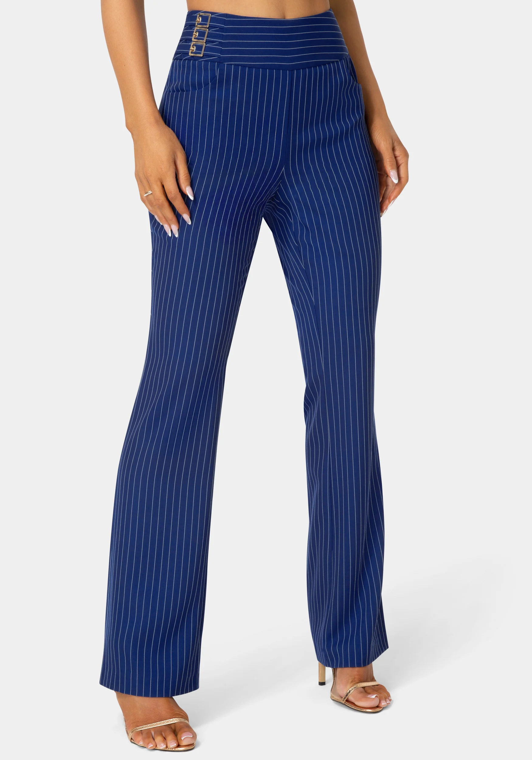 Image of Mid Rise Stripe Mini Bootcut Leg Pant