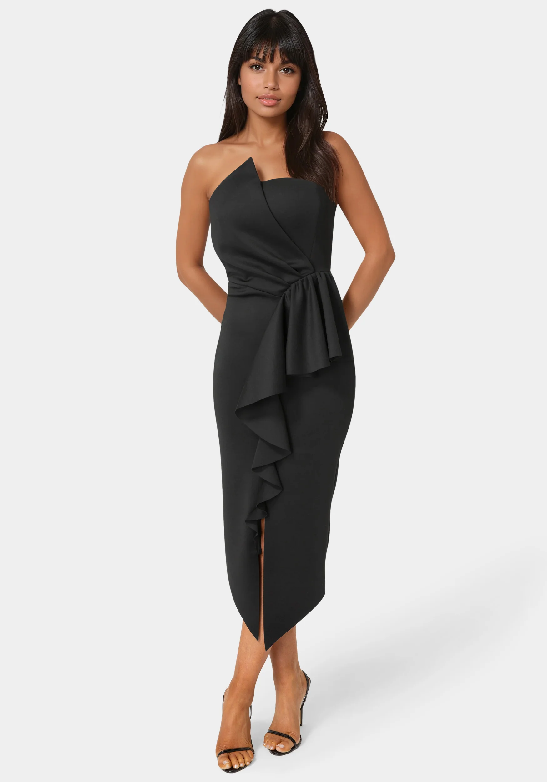 Image of Strapless Cascade Midi Dress