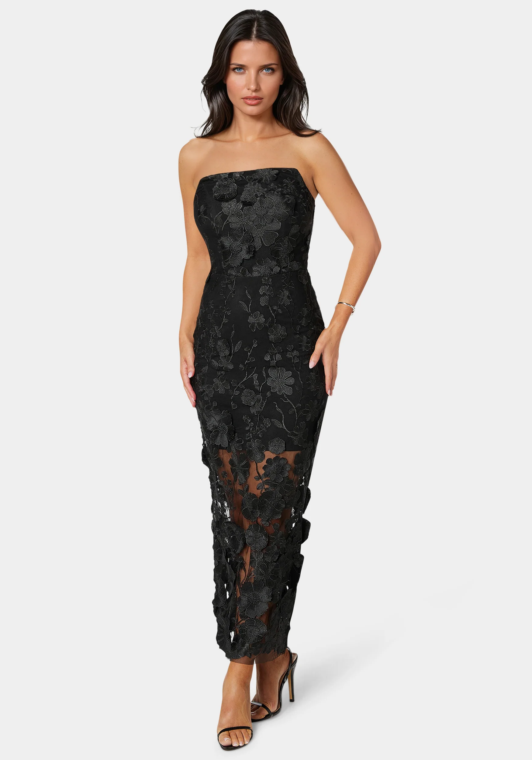 Image of 3D Floral Strapless Gown