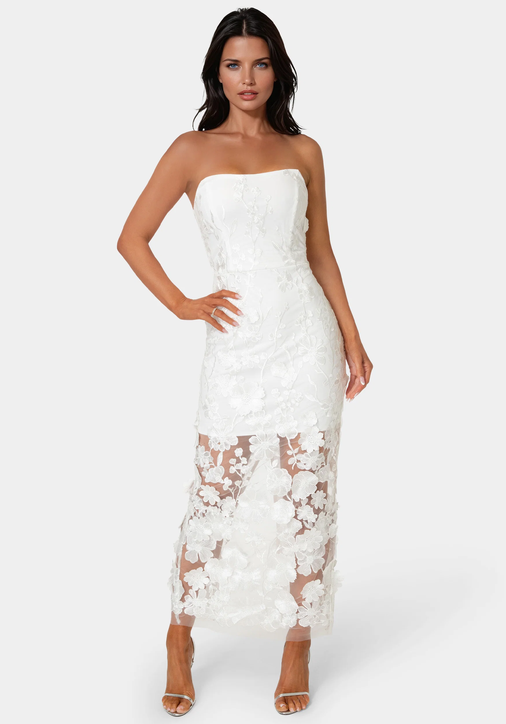 Image of 3D Floral Strapless Gown