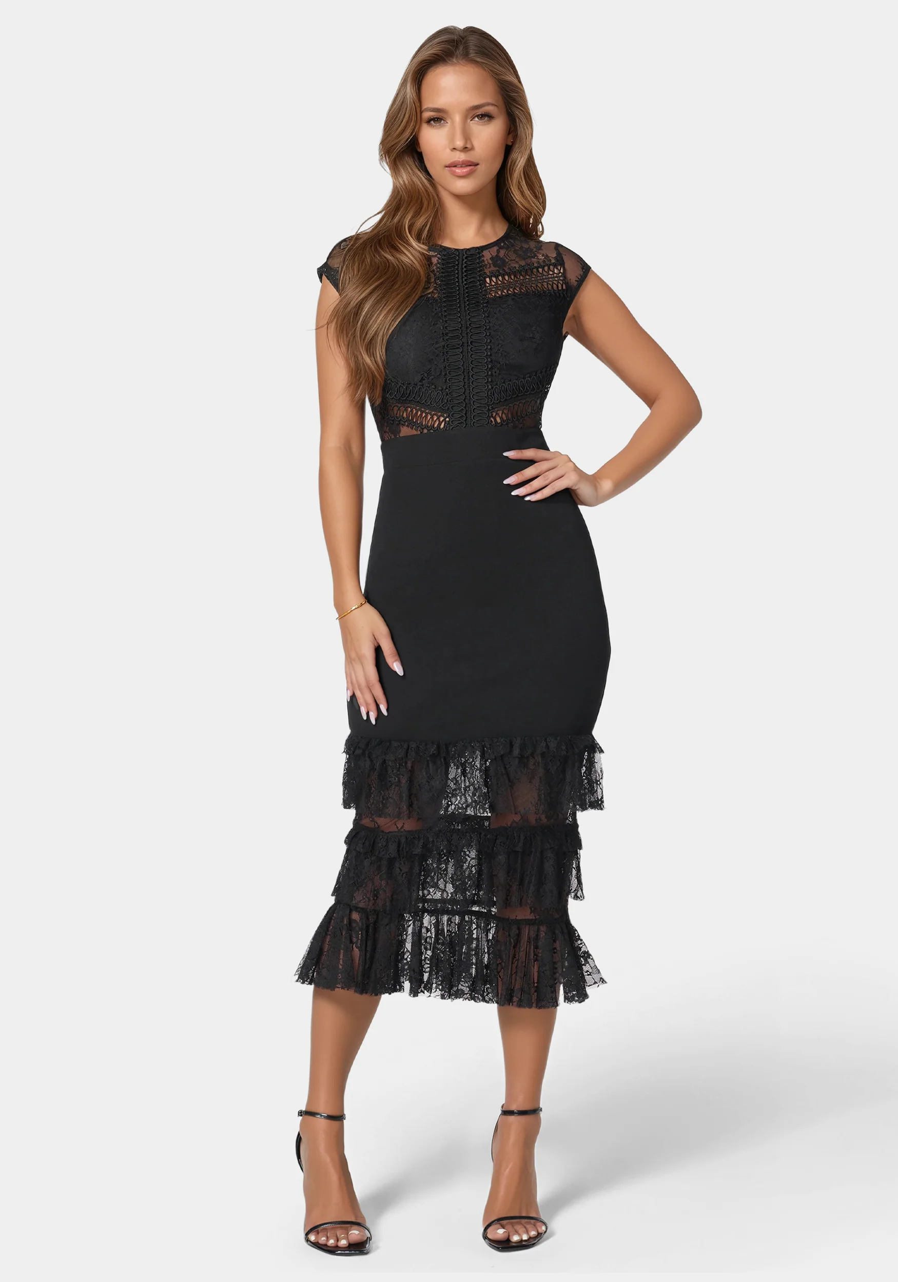 Image of Tiered Lace Midi Dress