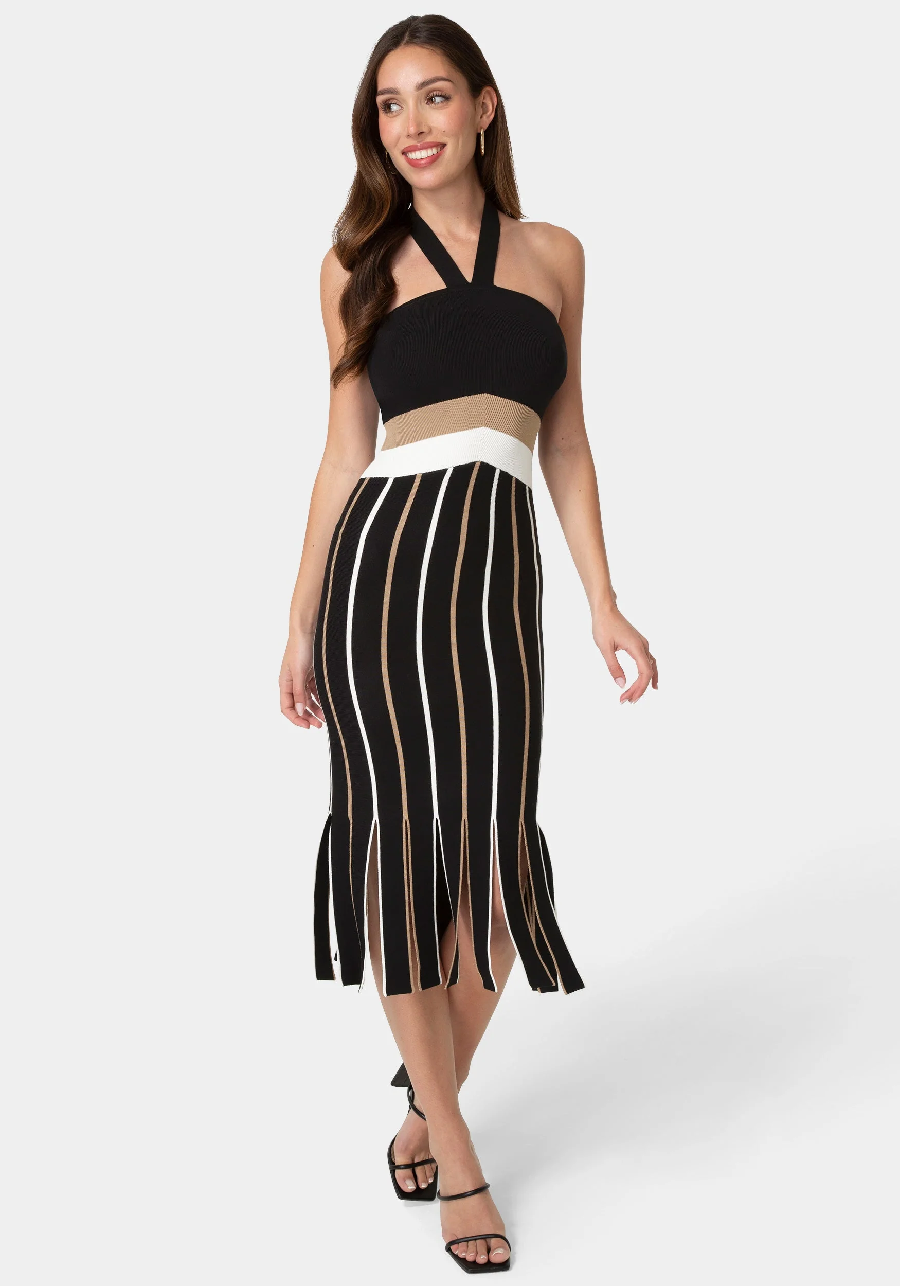 Image of Carwash Fringe Knit Halter Dress