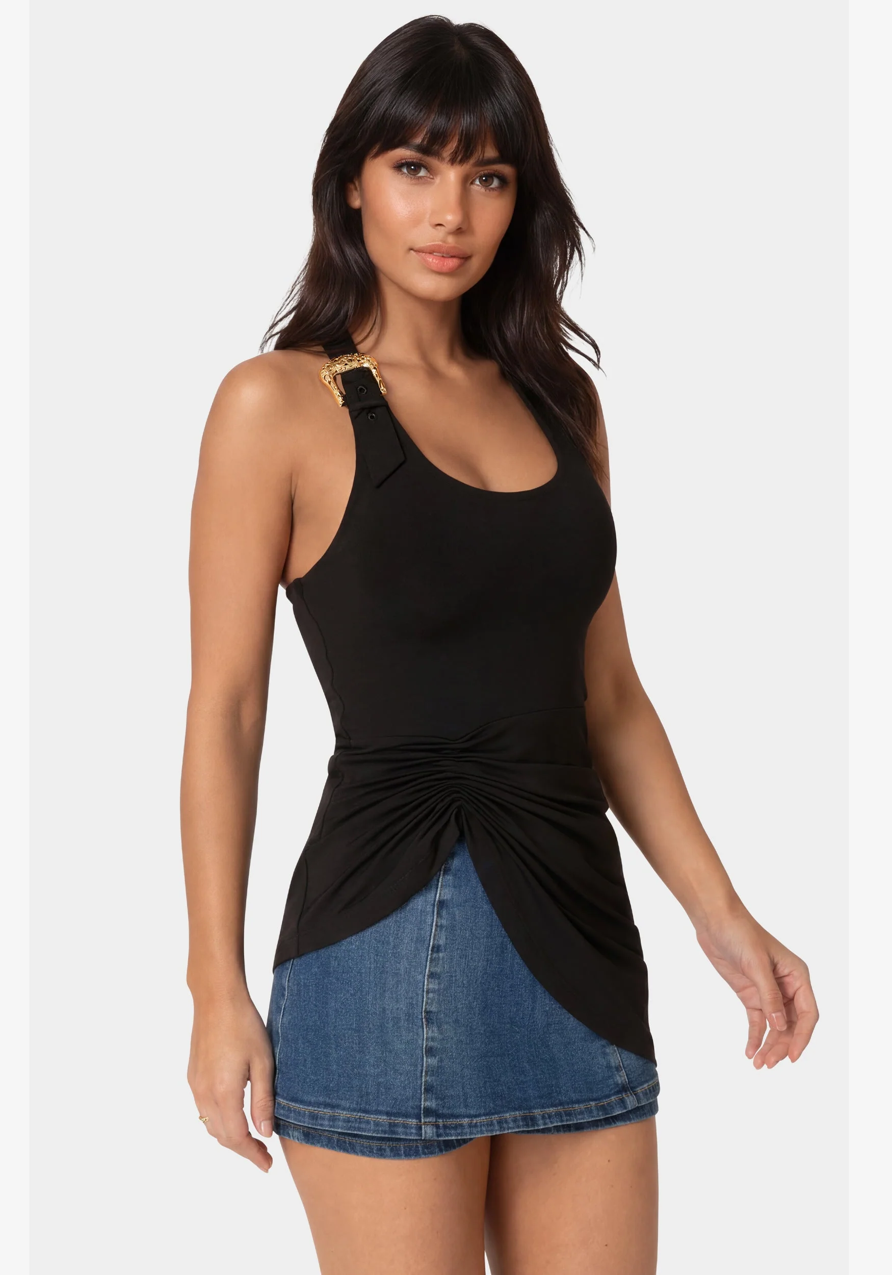 Image of Gathered Tunic Halter Neck Knit Top