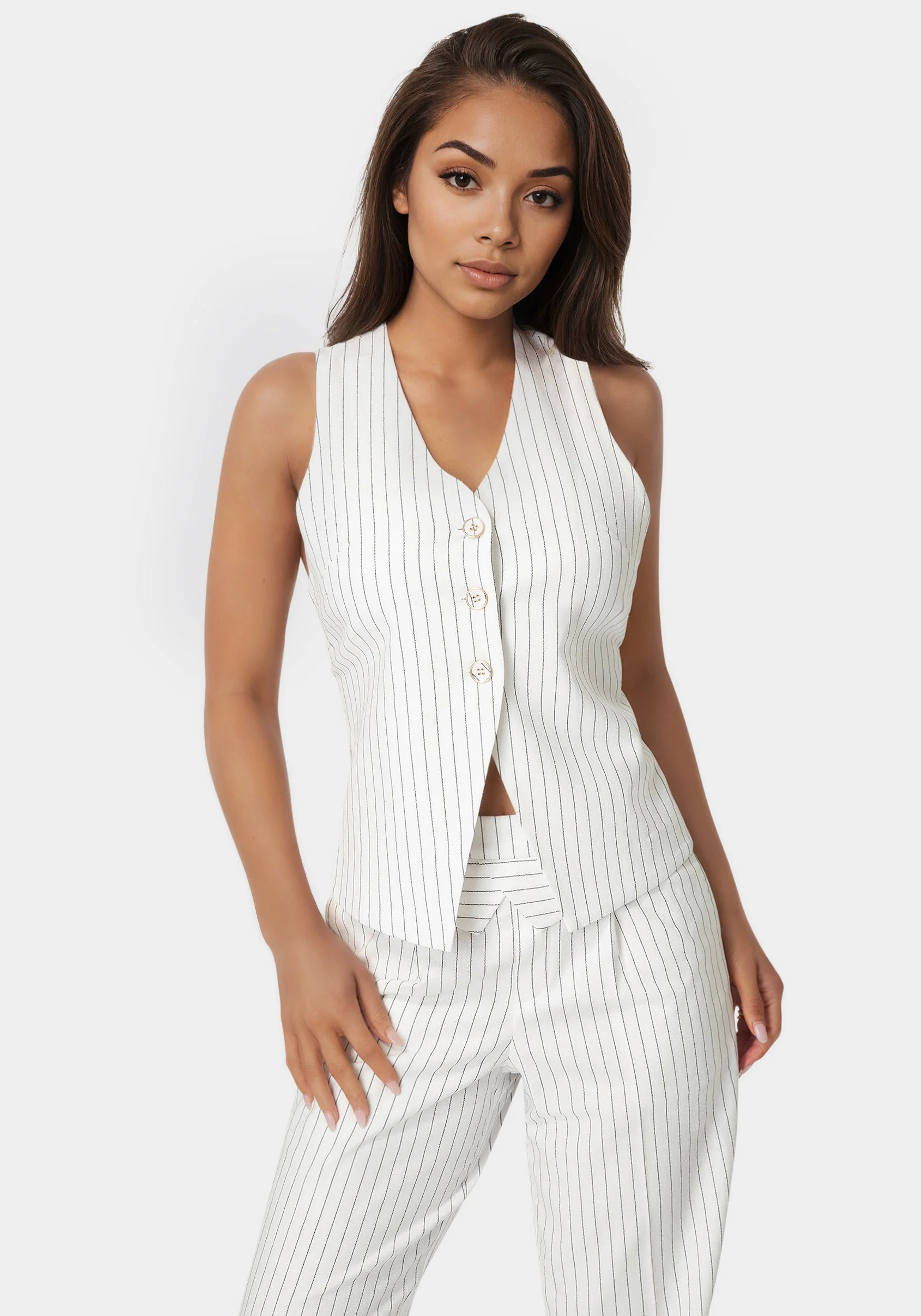 Image of Pinstripe Linen Back Bow Vest
