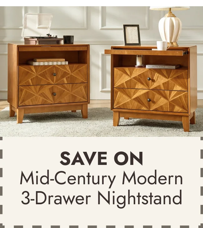 Casandra Mid-Century Modern 3-Drawer Nightstand Set of 2 