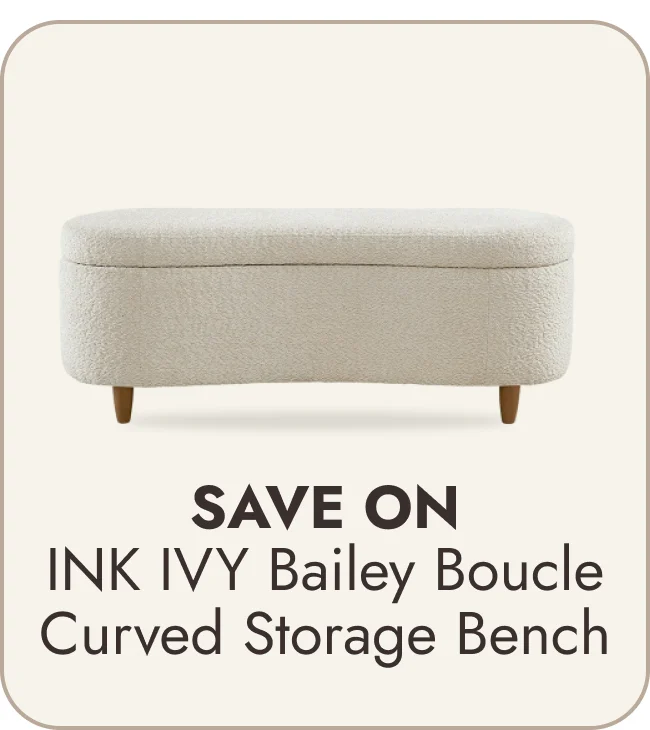 INK IVY Bailey Boucle-Style Curved Storage Accent Bench