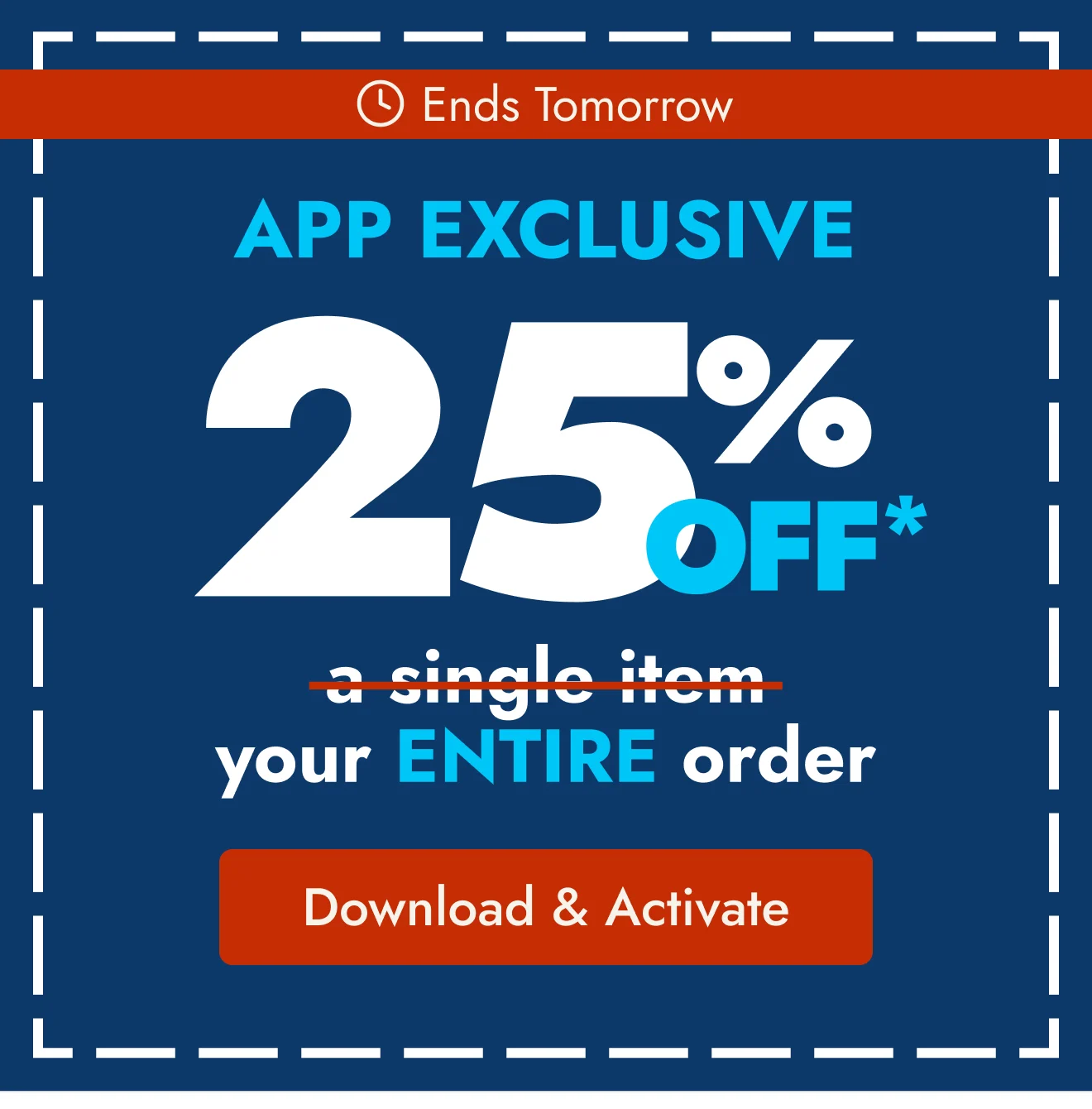 25% off entire order in app
