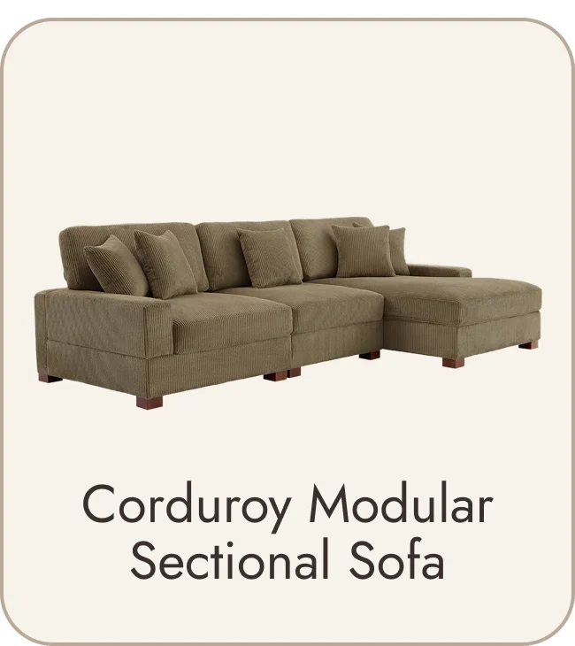 Corduroy L-shape Modular Sectional Sofa with Pillows