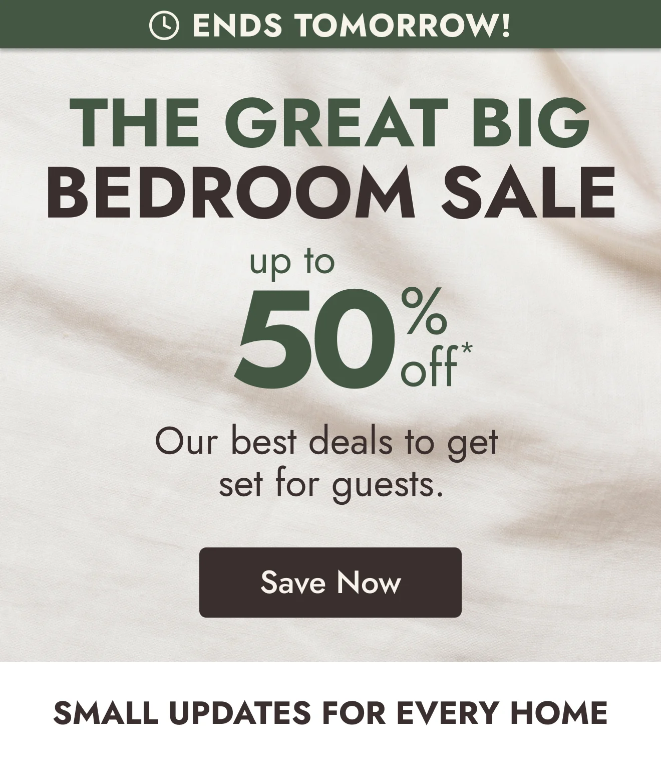 Up to 50% off ends tomorrow