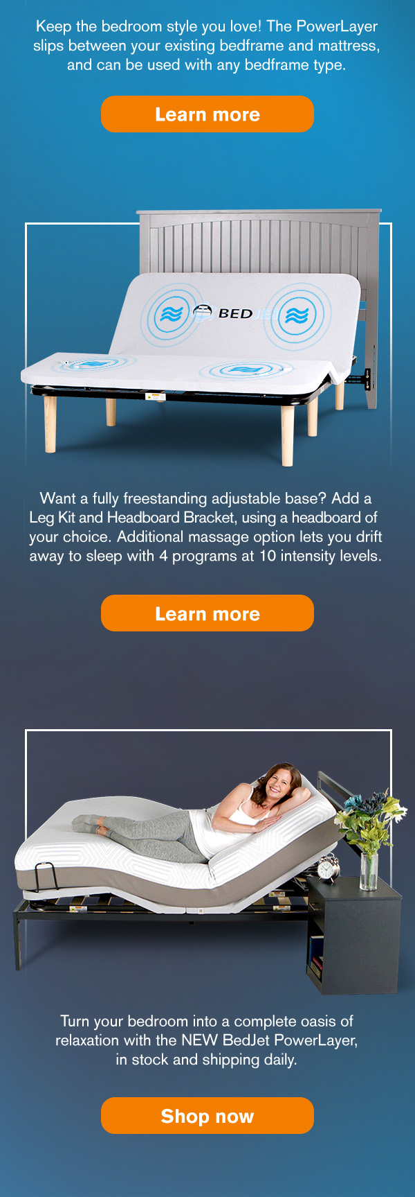 PowerLayer has an optional Leg Kit and Headboard bracket available (sold separately).