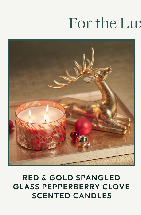Zodax Red & Gold Spangled Glass Pepperberry Clove Scented Candles