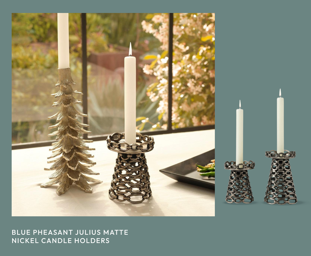 Blue Pheasant Julius Matte Nickel Candle Holders