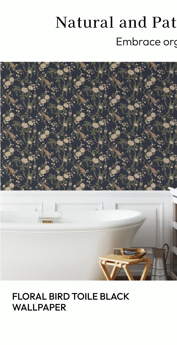 Floral Bird Toile Black Wallpaper