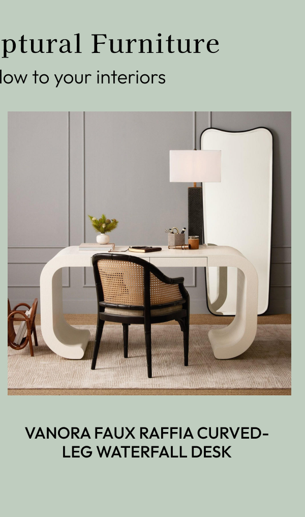 Vanora Faux Raffia Curved-Leg Waterfall Desk