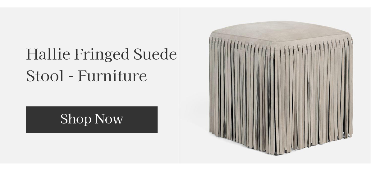 Hallie Fringed Suede Stool - Furniture