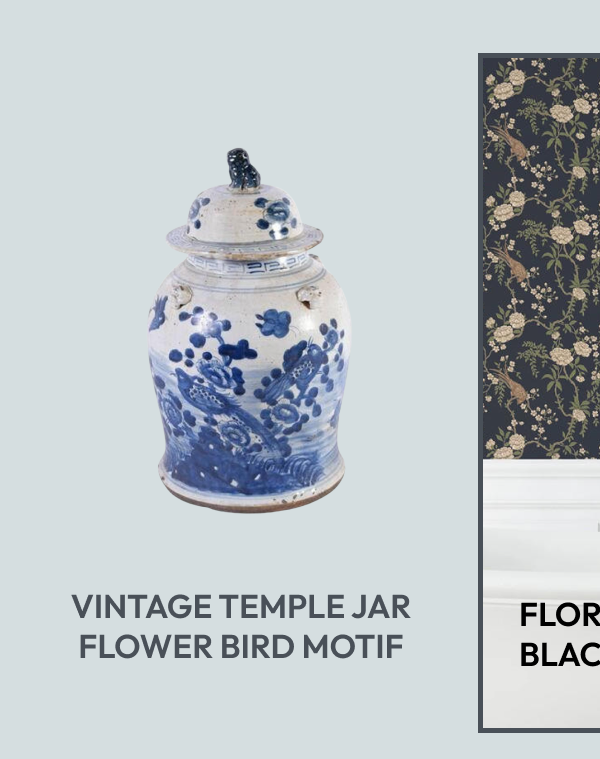 Vintage Temple Jar Flower Bird Motif