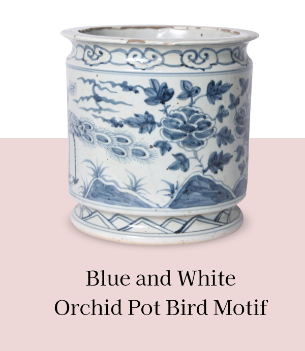 Blue and White Orchid Pot Bird Motif