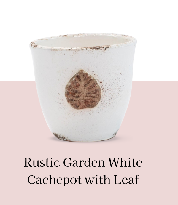 Rustic Garden White Cachepot with Leaf